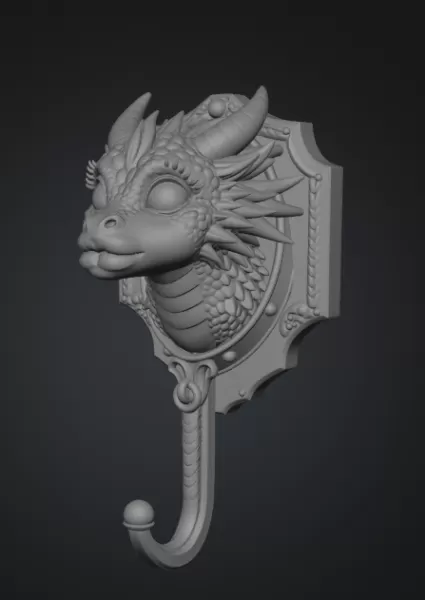 Funny Kiss Dragon Wall Hook STL File for 3D Print - Model preview 10