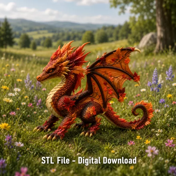 Autumn Ember Dragon STL File for 3D Print - Model preview 2