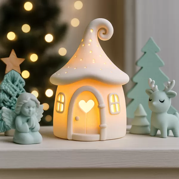 Mushroom House Candle Holder | Magical Christmas Decor | Cozy - Model preview 3