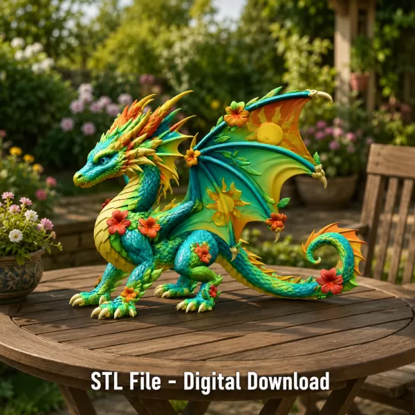 Summer Bloom Dragon STL File for 3D Print - Model preview 3
