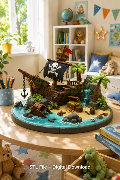 Pirate Treasure Island Shipwreck STL File for 3D Print - Model preview 1