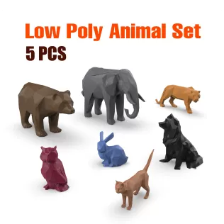 3D Low Polygonal Animals Set, Owl; Tiger; Cat; Elephant; Rabbit - Model thumbnail 2