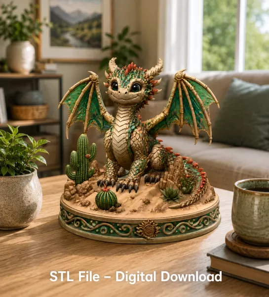 Fantasy Desert Dragon STL File for 3D Printing - Model preview 2