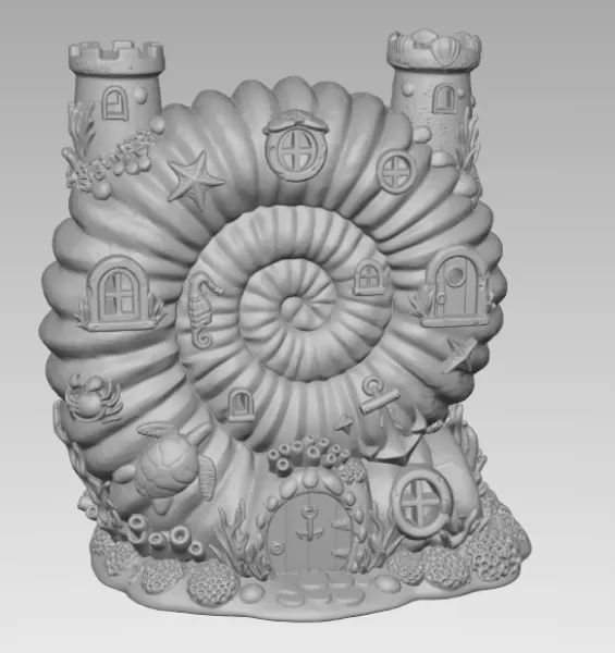 Nautilus Seashell Fantasy House – Ocean Coral Cottage STL | 3D P - Model preview 10