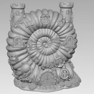 Nautilus Seashell Fantasy House – Ocean Coral Cottage STL | 3D P - Model thumbnail 10