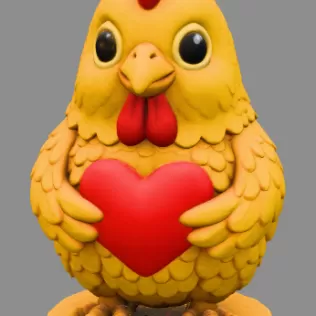 Cute Chicken / Rooster Pendant — Holding Heart - Model thumbnail 2