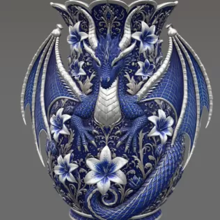 Royal Blue Lily Dragon Vase STL File for 3D Print - Model thumbnail 7