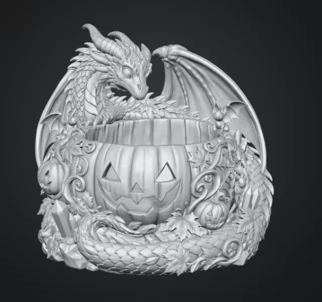 Halloween Dragon Pumpkin Bowl STL File for 3D Print - Model preview 15