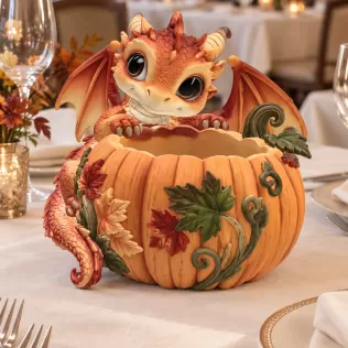 Autumn Baby Dragon Pumpkin Bowl STL File for 3D Print - Model thumbnail 5
