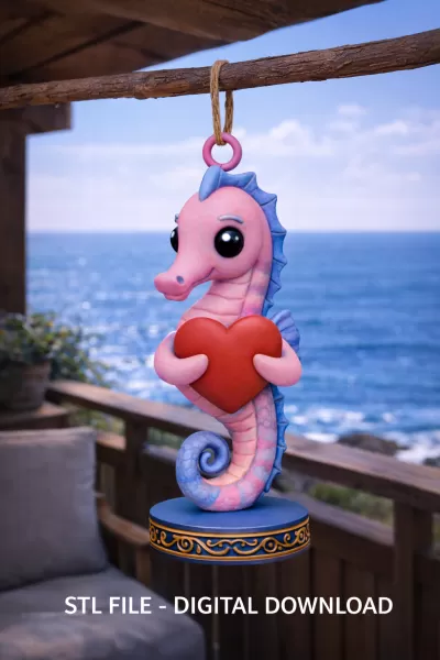 Cute Seahorse with Heart – 3D Printable STL File - Model preview 2