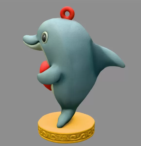 Dolphin with Heart – STL File | Digital Download - Model preview 4