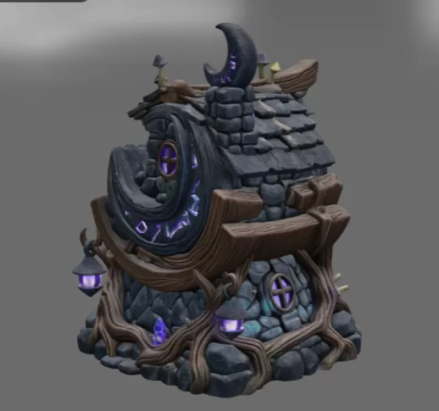 Moonlit Mystic Cottage STL File for 3D Print - Model preview 12