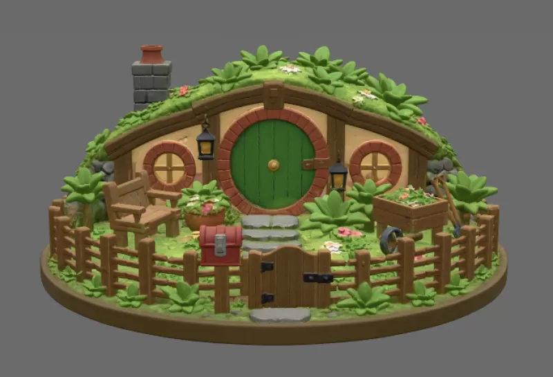 Cozy Hobbit Garden Cottage STL File for 3D Print - Model preview 7