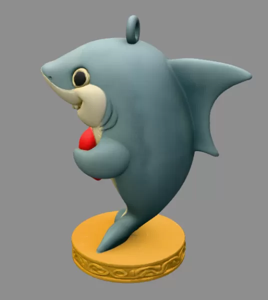 Shark with Heart — Cute Shark Pendant - Model preview 3