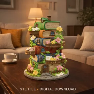 Enchanted Book Tower House STL File 3D Printable - Model thumbnail 2