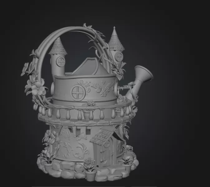 Enchanted Watering Can House STL File for 3D Printing - Model preview 11