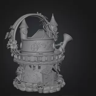 Enchanted Watering Can House STL File for 3D Printing