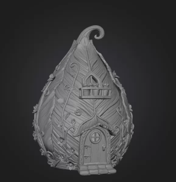 Enchanted Leaf Fairy House STL File 3D Printable Fantasy Cottage - Model preview 11