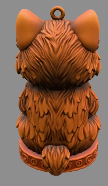 Adorable wolf / husky / dog figurine holding a heart pendant - Model preview 3