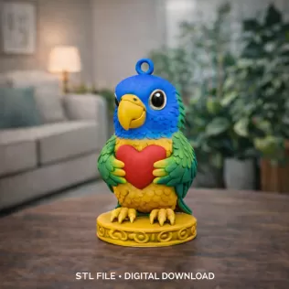 Colorful Parrot Pendant Holding a Heart – Cute Bird Pendant