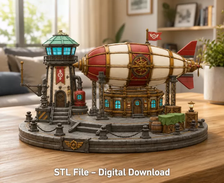 Steampunk Airship Station STL File for 3D Print - Model preview 1