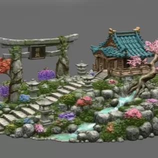 🏯 Japanese Sakura Shrine Garden STL File for 3D Print - Model thumbnail 5