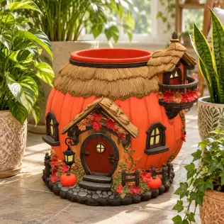 Autumn Pumpkin Cottage Planter STL File for 3D Print - Model thumbnail 3