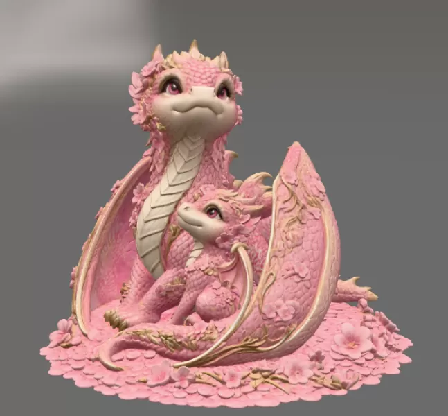 Cherry Blossom Dragon Family STL File for 3D Print - Model preview 7