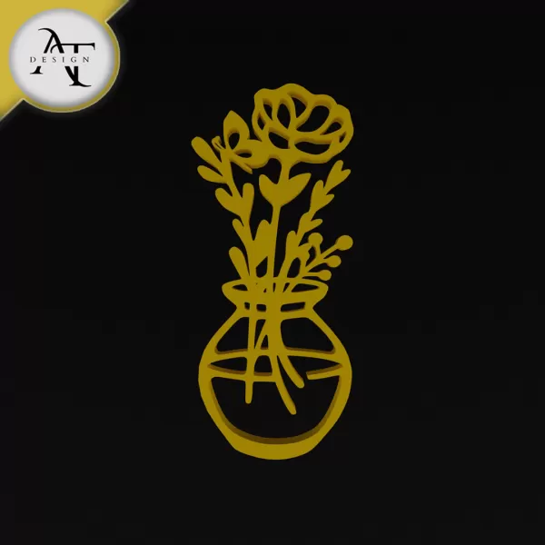 Flowers in vase - Line Art - 2D Wall Art Decor - Model preview 1