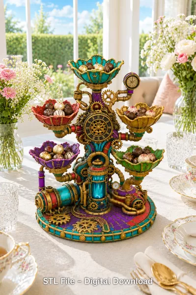 Steampunk Clockwork Bowl Organizer STL File for 3D Print - Model preview 3