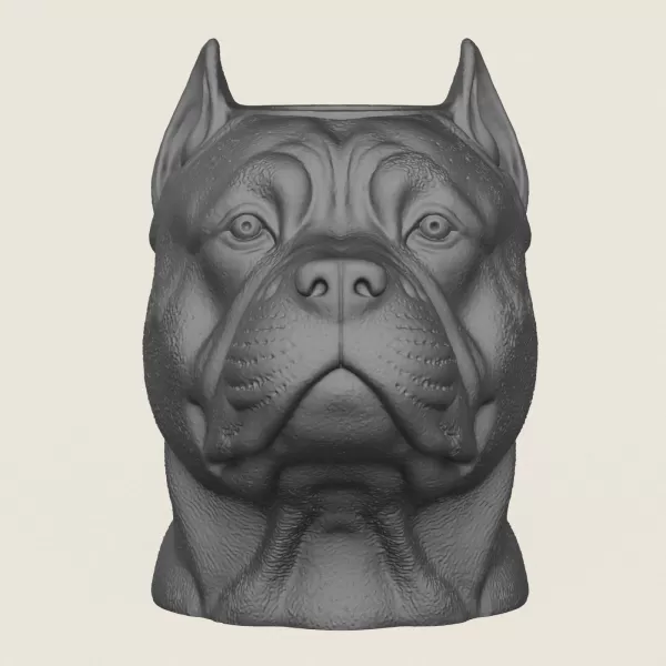 Pit Bull Dog Face Vase Print Ready 3D Model - Model preview 3