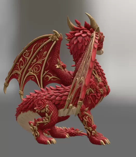 Crimson Rose Dragon STL File for 3D Print - Model preview 11