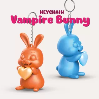 3D Easter Vampire Bunny Keychain, Cute Heart Bunny Charm, Fun - Model thumbnail 2
