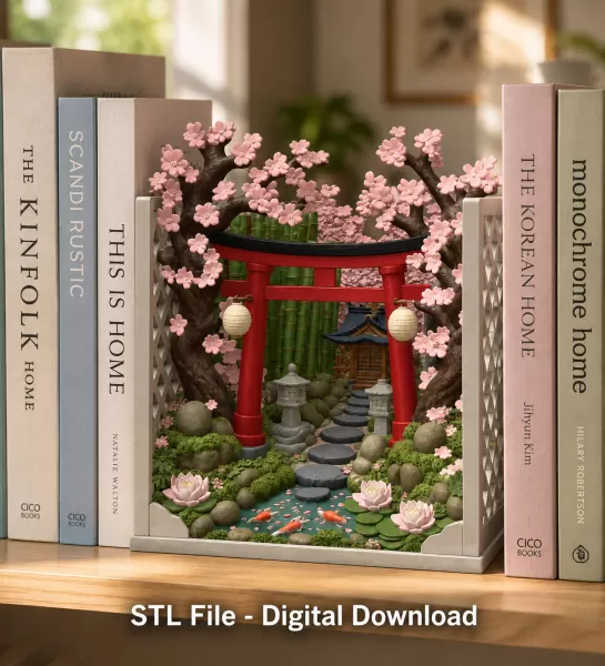 Sakura Sanctuary Book Nook STL File for 3D Print - Model preview 6