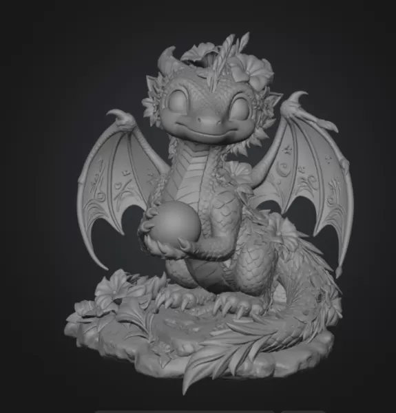 Cute Moonlight Dragon with Crystal Orb STL File for 3D Print - Model preview 9
