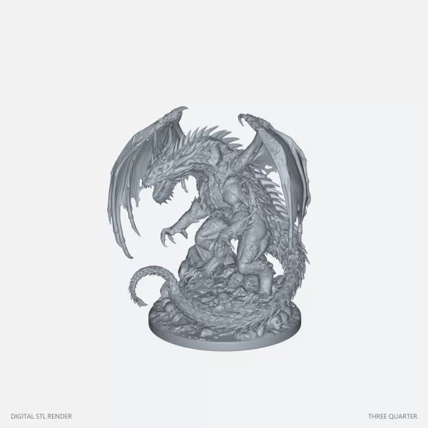 Ancient Winged Dragon Statue - STL - Model preview 2