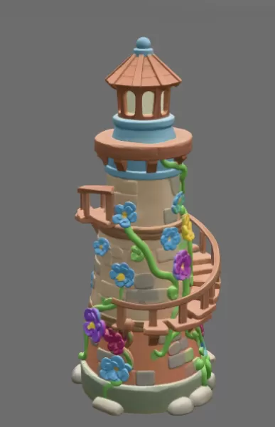 Fantasy Spiral Tower House STL File 3D Printable Fairy Tower - Model preview 5