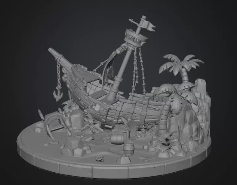 Pirate Treasure Island Shipwreck STL File for 3D Print - Model preview 13