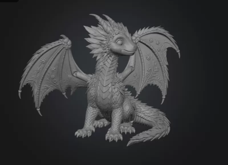 Blossom Meadow Dragon STL File for 3D Print - Model preview 11
