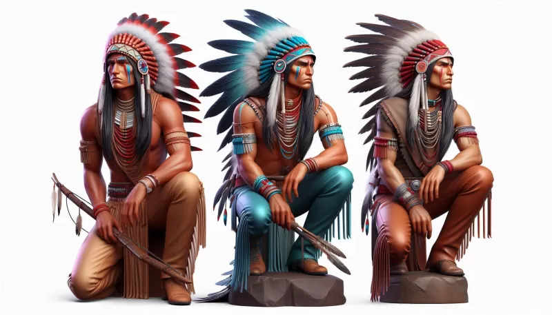 Three Native Indian People Sitting Traditional Cultural Sculptur - Model preview 1