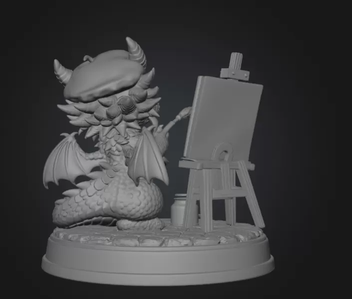 Cute Artist Dragon STL File for 3D Print - Model preview 10