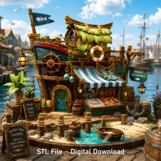 Floating Fish Market Boat STL File for 3D Print