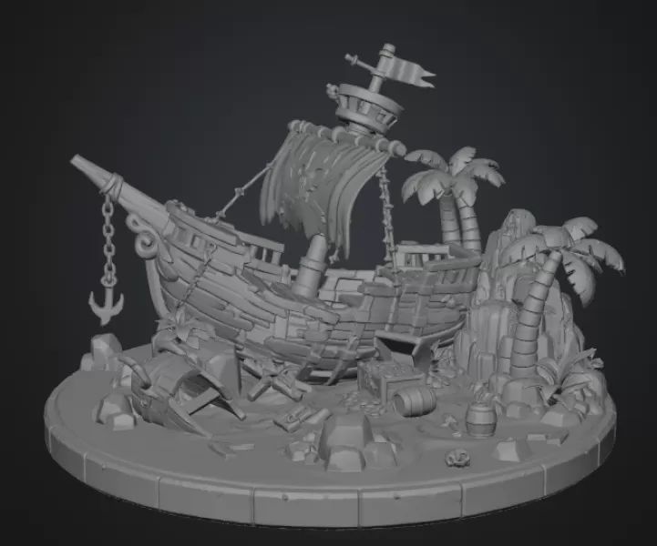 Pirate Treasure Island Shipwreck STL File for 3D Print - Model preview 12