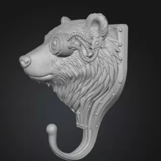 🐻 Steampunk Bear Wall Hook – 3D Print Model (STL) - Model thumbnail 2