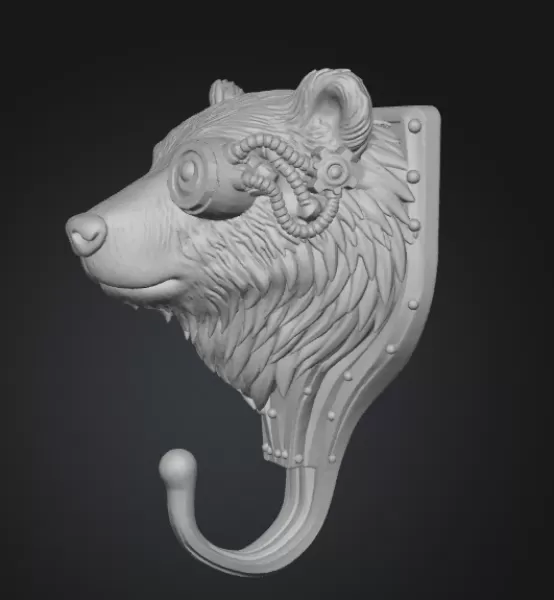 🐻 Steampunk Bear Wall Hook – 3D Print Model (STL) - Model preview 2