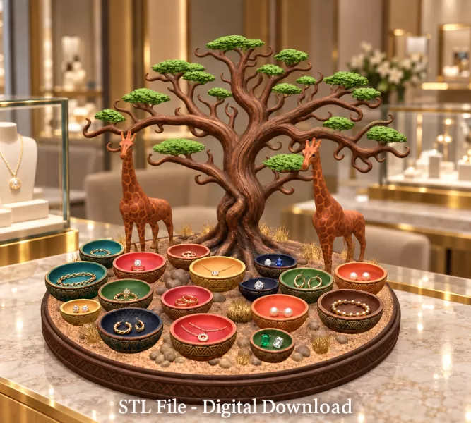 African Savanna Giraffe Bowl Organizer STL File for 3D Print - Model preview 6