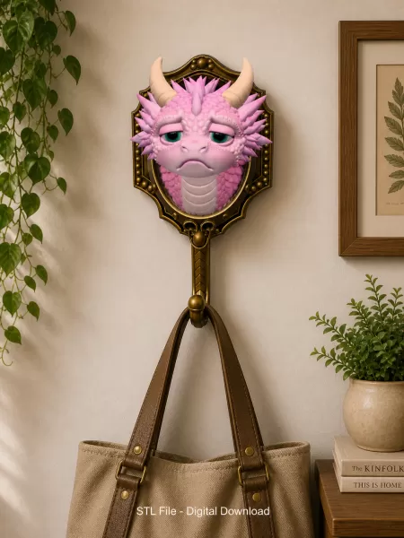 Grumpy Dragon Wall Hook STL File for 3D Print - Model preview 2