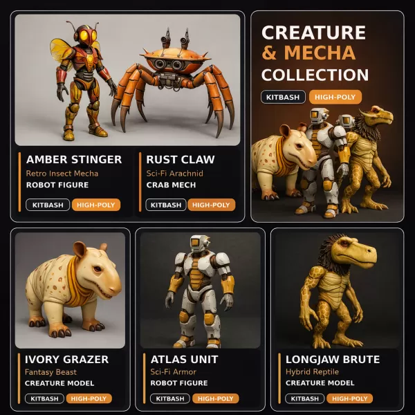 Creature & Mecha Collection – High-Poly Kitbash Character Pack - Model preview 1
