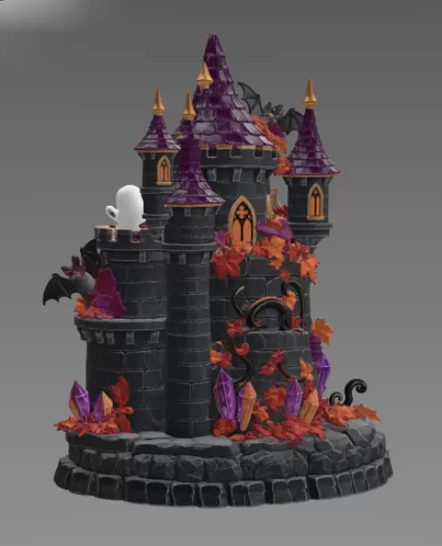 Haunted Halloween Castle LED Candle Holder STL File for 3D Print - Model preview 9