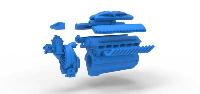 Engine V12 of Vintage Dragster Version 2 Scale 1:25 - Model preview 18